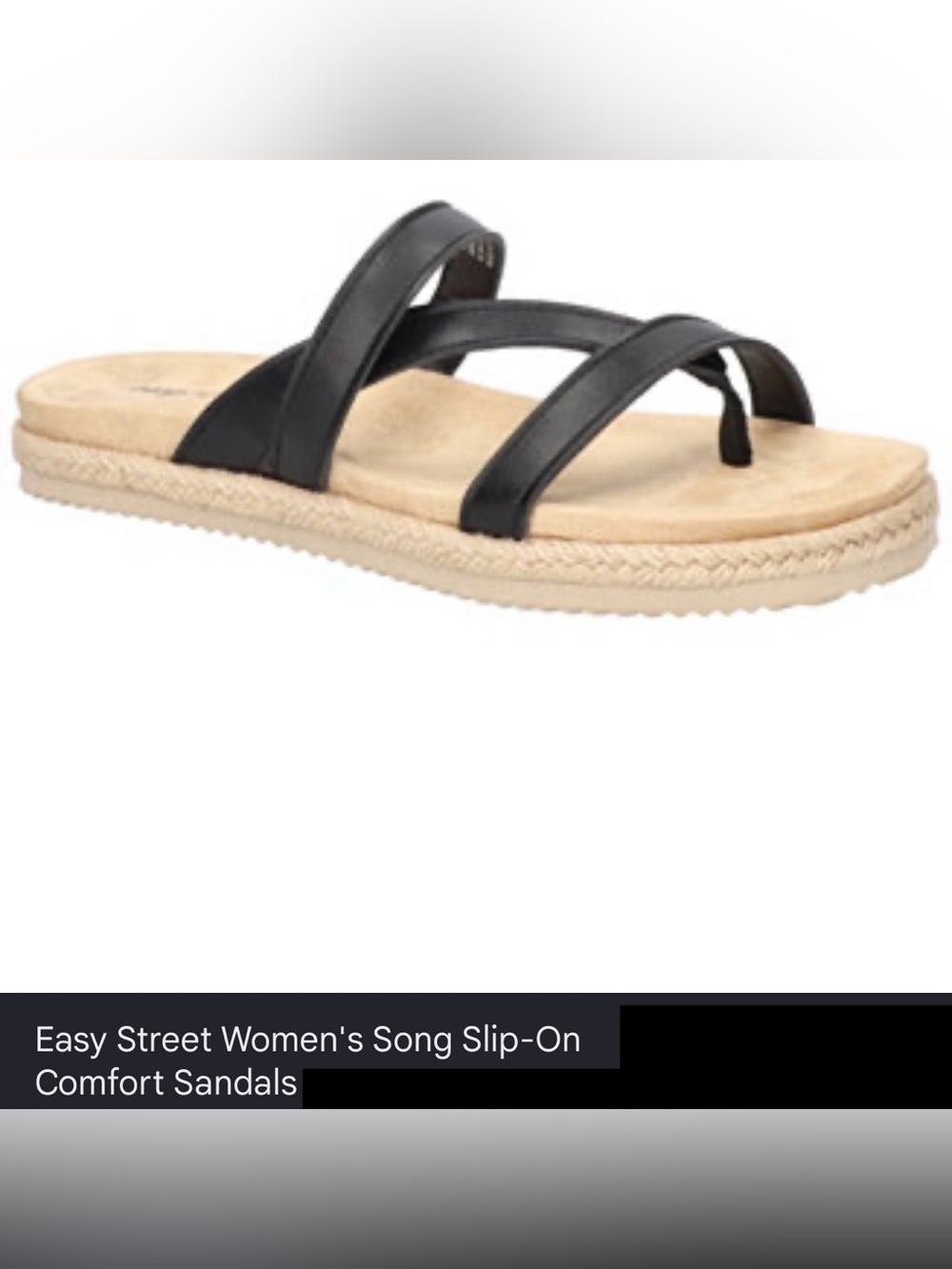 NWT Easy Street Women’s Song Triple-Strap Toe-Loop Song Sandals, Black, Size 8